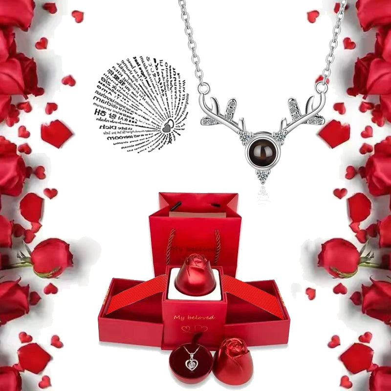 Ich liebe dich Halskette mit Rosen Geschenkbox