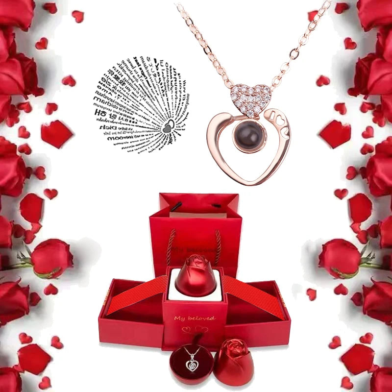 Ich liebe dich Halskette mit Rosen Geschenkbox
