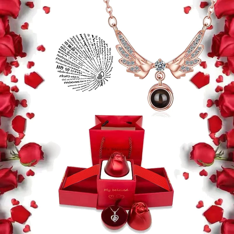 Ich liebe dich Halskette mit Rosen Geschenkbox