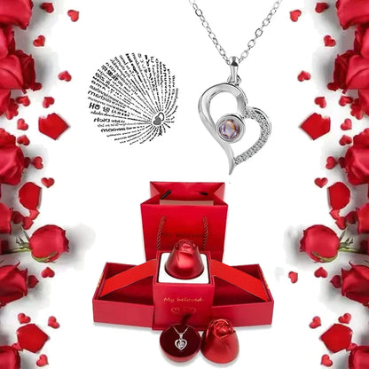 I Love You Necklace with Roses Gift Box