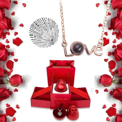 I Love You Necklace with Roses Gift Box