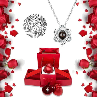 I Love You Necklace with Roses Gift Box