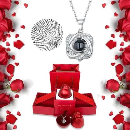 I Love You Necklace with Roses Gift Box