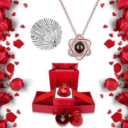 I Love You Necklace with Roses Gift Box