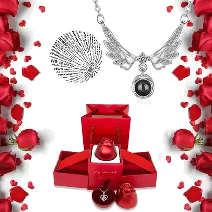 I Love You Necklace with Roses Gift Box